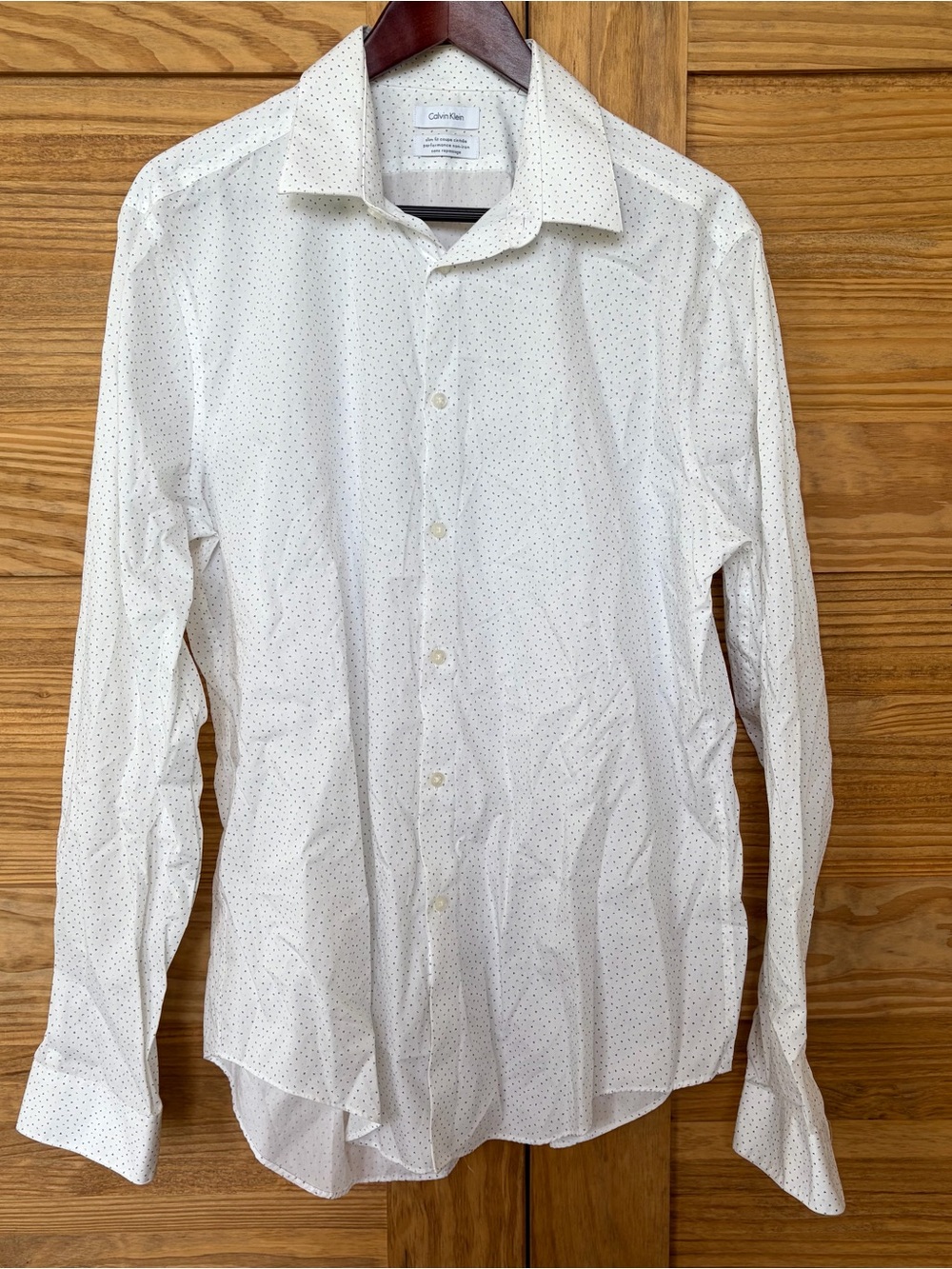 Calvin Klein White Shirt Slim Fit Button-down blue Micro Pattern Men's 17 36/37